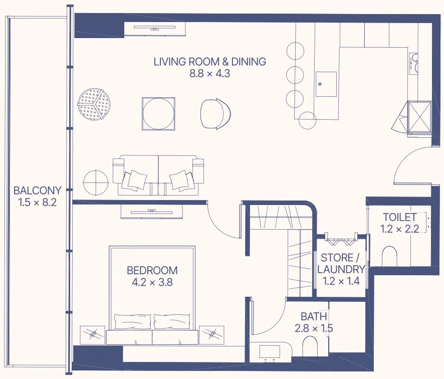 1 bedroom floor plan