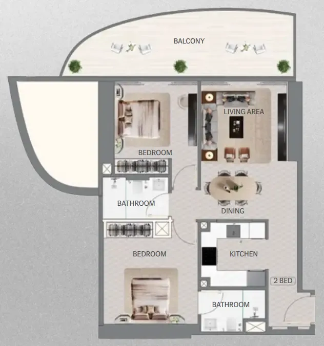 2 bedrooms floor plan
