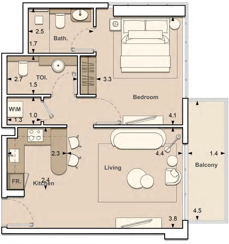S and S Lume Residences 1BR floor plan