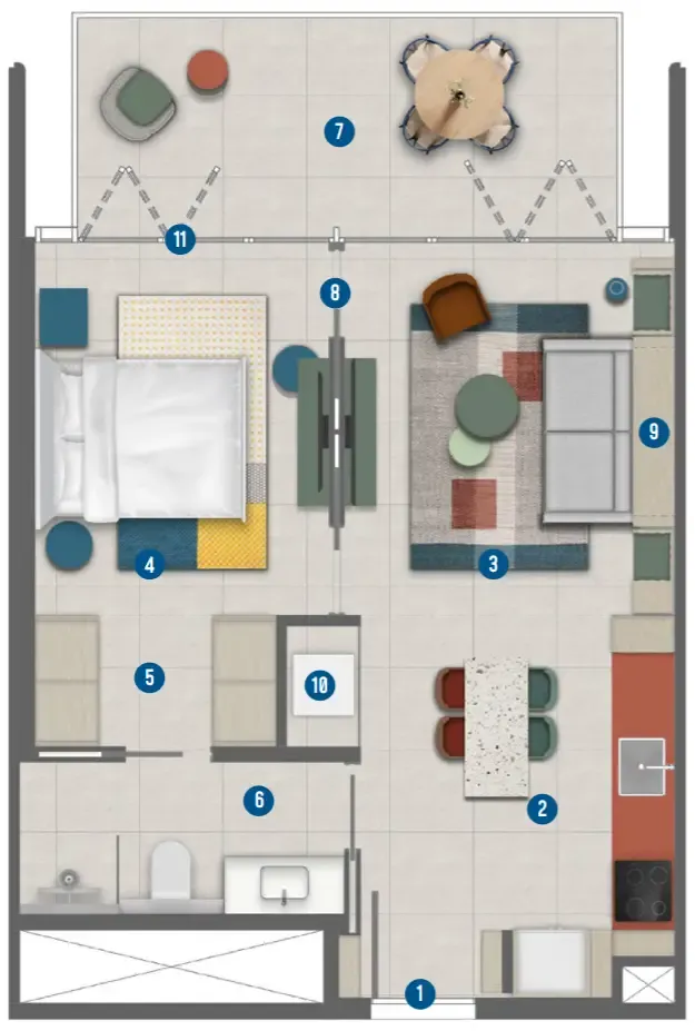 Irth Development Rove Home Marasi Drive 1BR floor plan