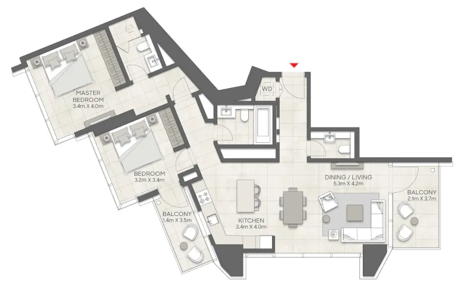2 bedrooms floor plan