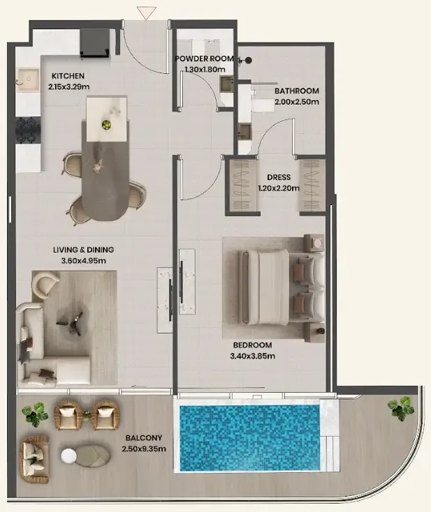 1 bedroom floor plan