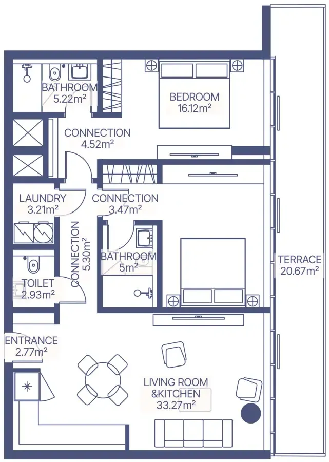 2 bedrooms floor plan