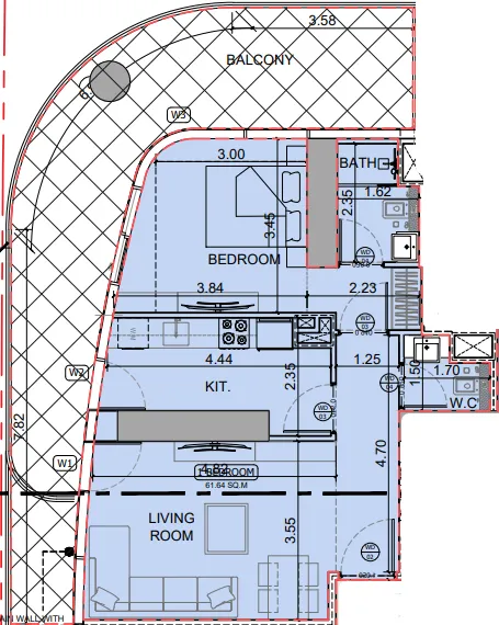 1 bedroom floor plan