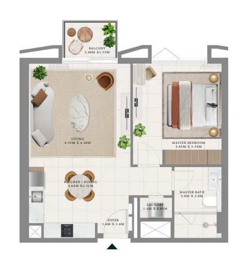 Emaar Hillsedge 1BR floor plan