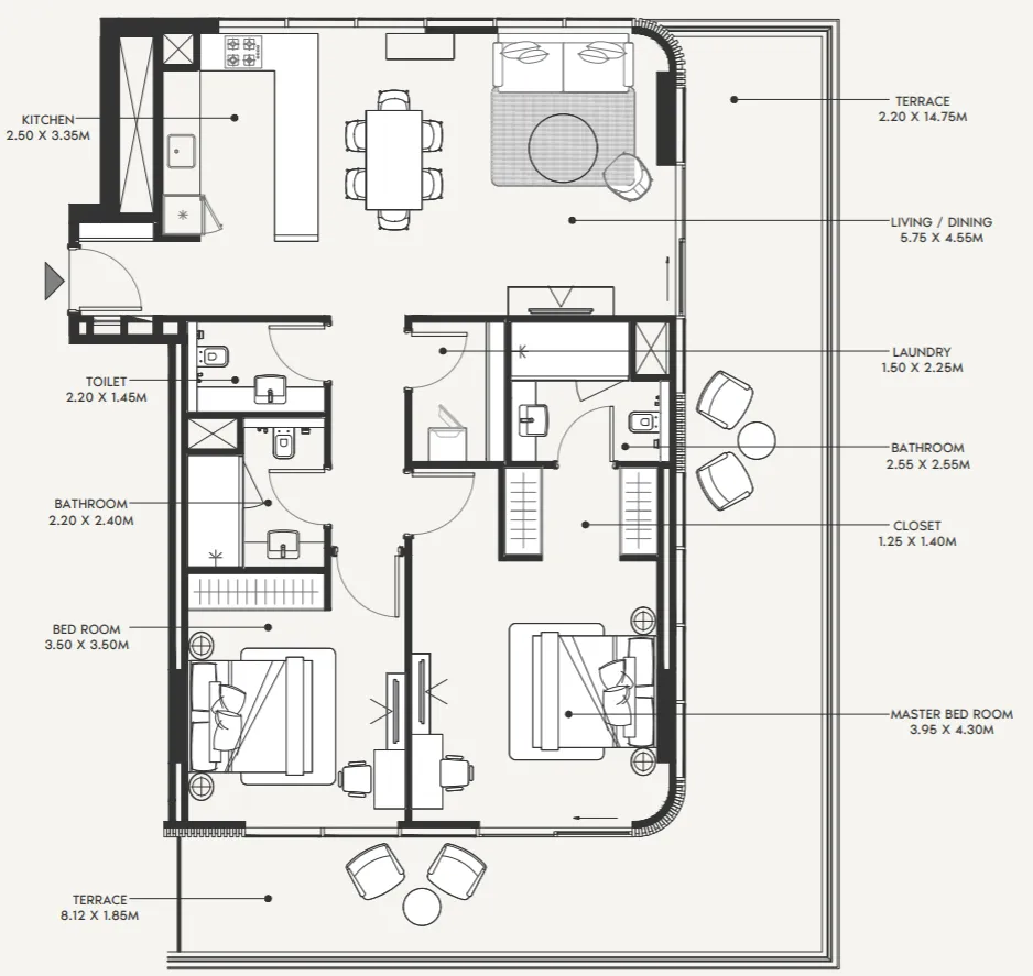 2 bedrooms floor plan