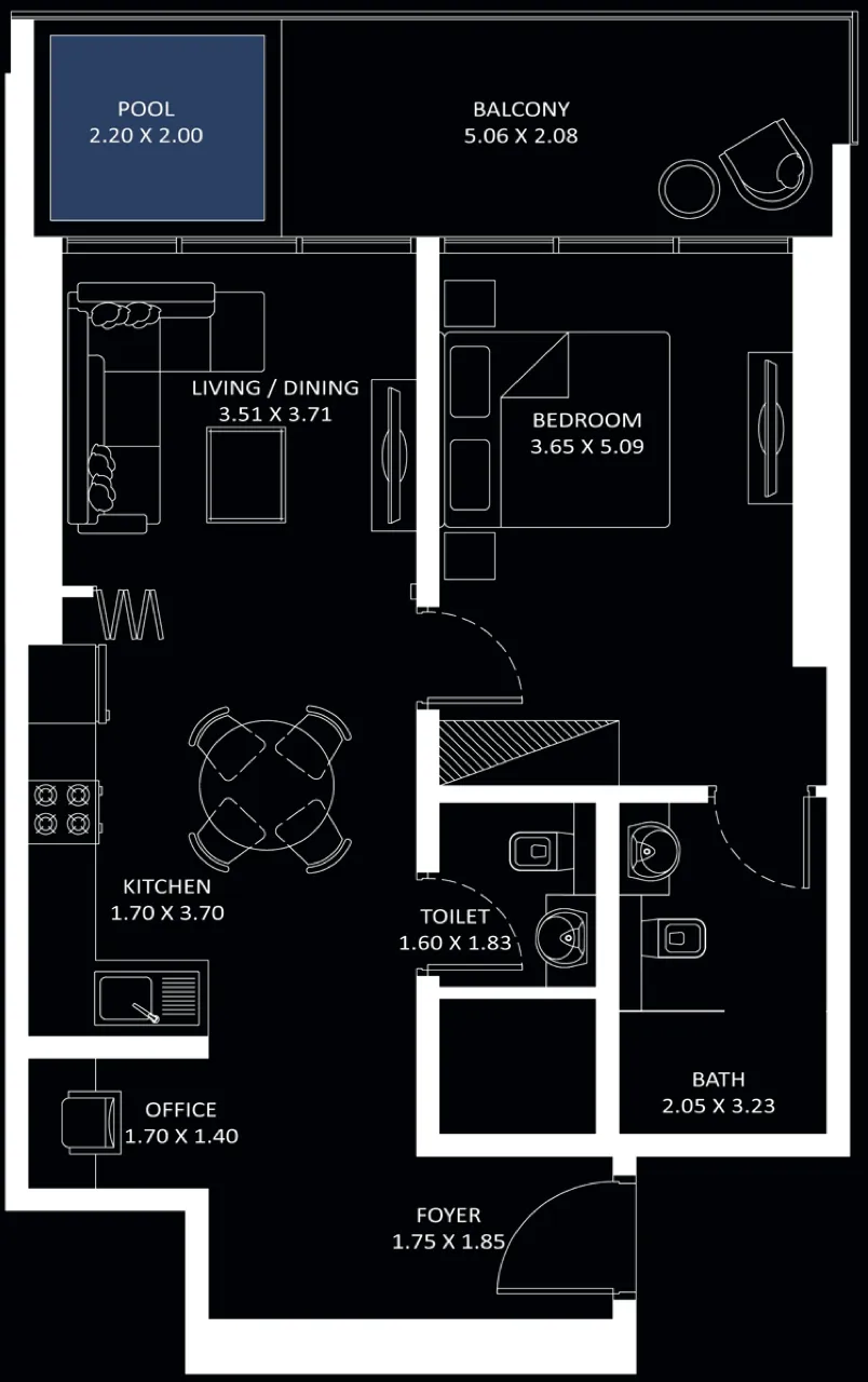 1 bedroom floor plan
