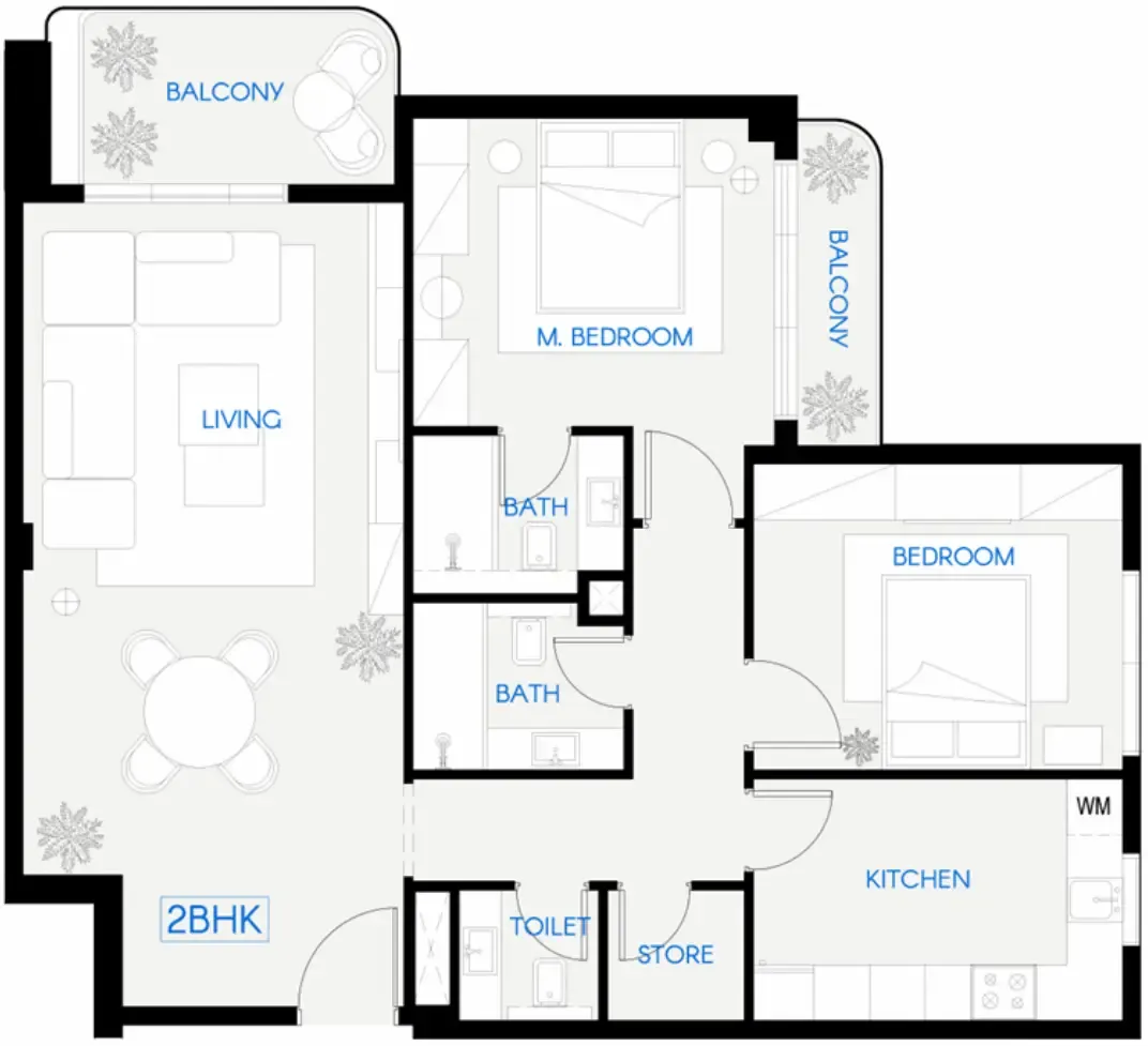 2 bedrooms floor plan