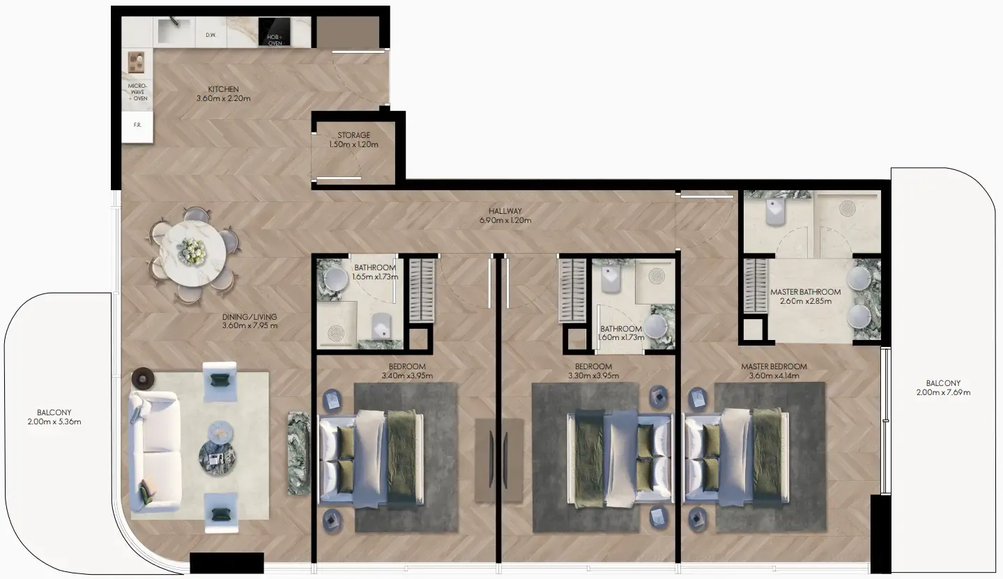 3 bedrooms floor plan