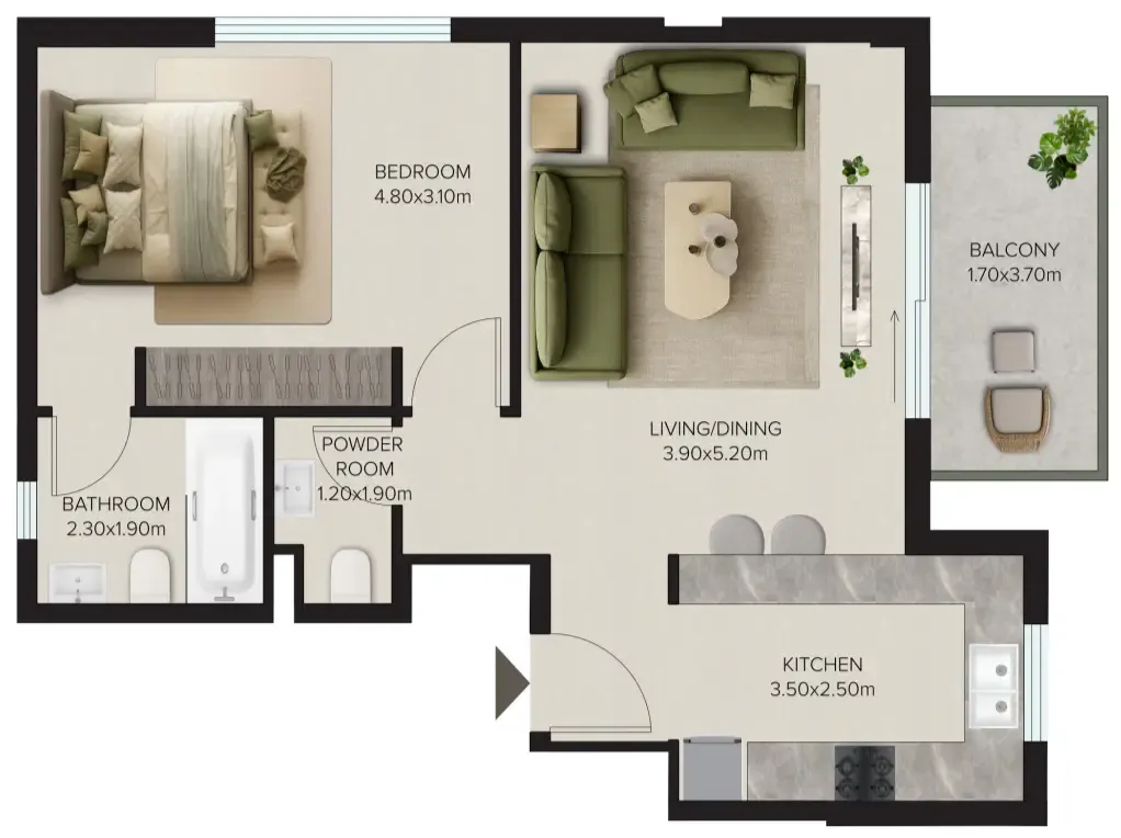 1 bedroom floor plan