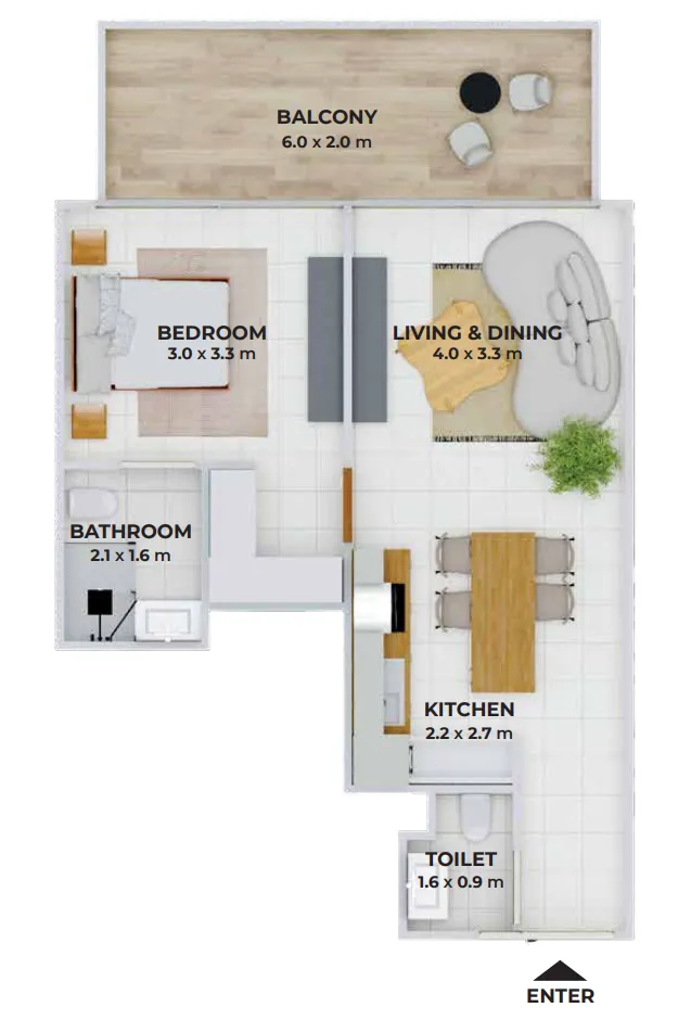 1 bedroom floor plan