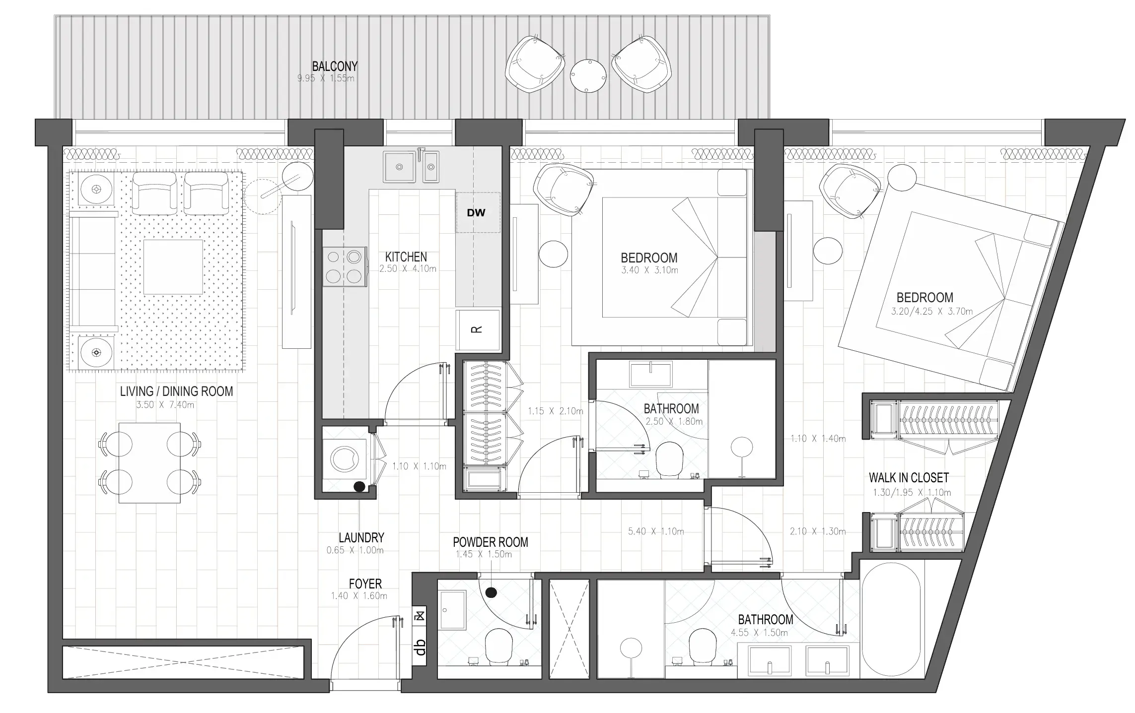 2 bedrooms floor plan