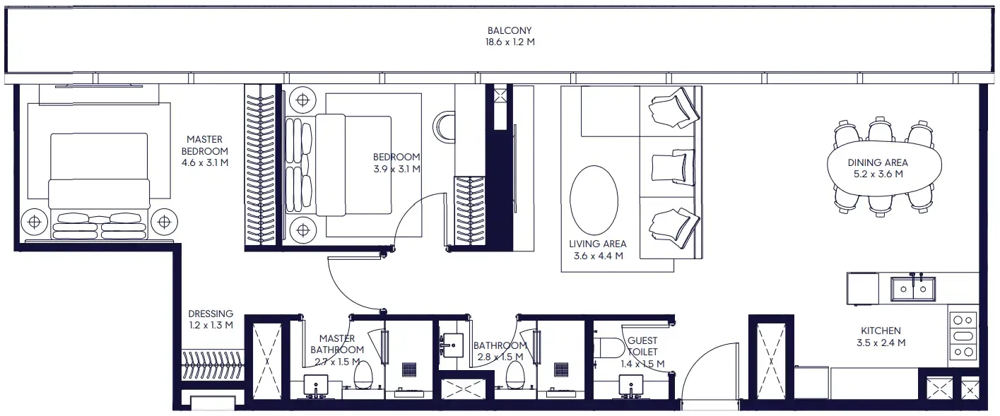 Arada Inaura Hotels & Residences Downtown 2BR floor plan