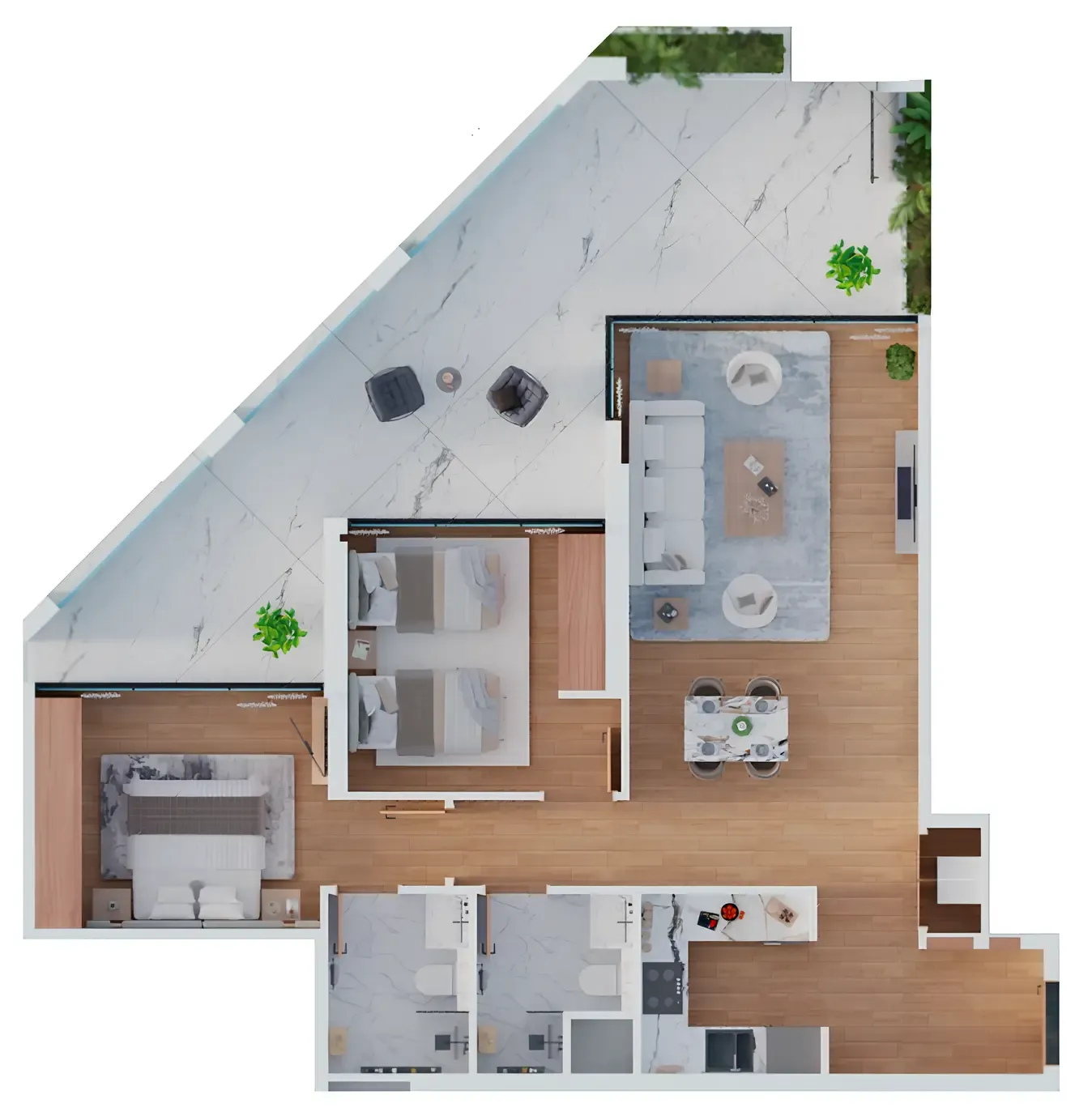 2 bedrooms floor plan