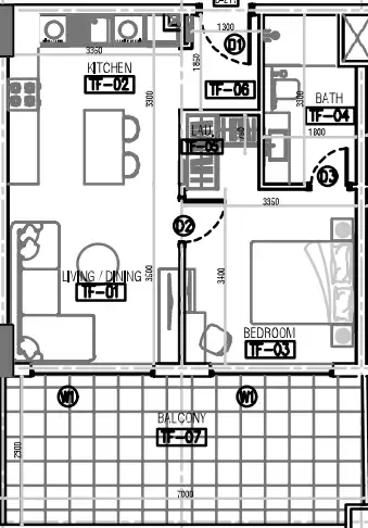 Laya Developers (Akshara Global) Laya Courtyard 1BR floor plan