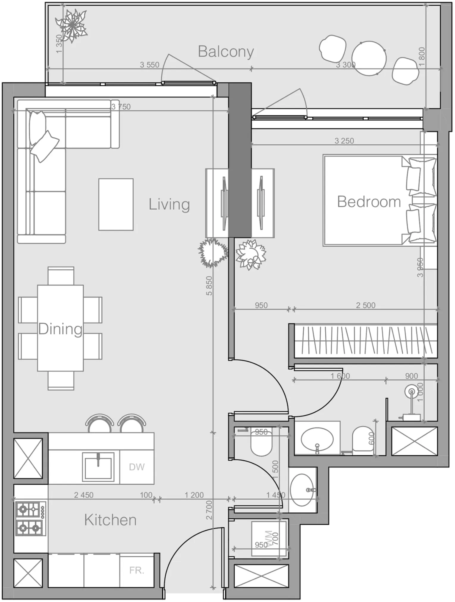 1 bedroom floor plan