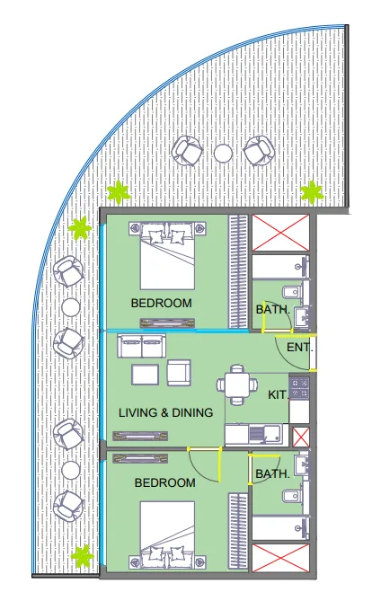 2 bedrooms floor plan