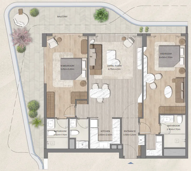 2 bedrooms floor plan