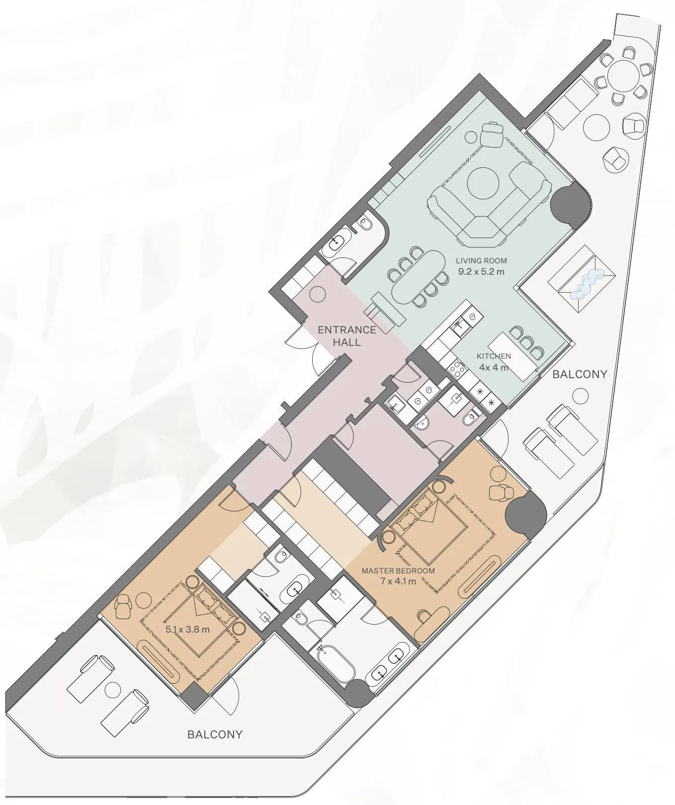 2 bedrooms floor plan