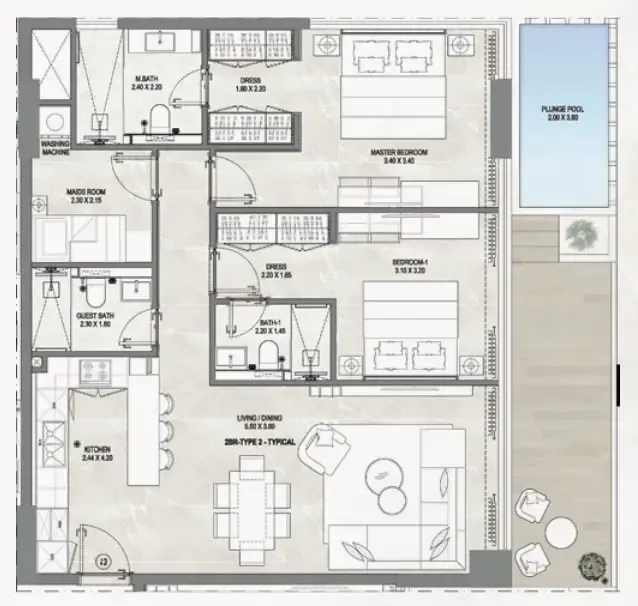 2 bedrooms floor plan