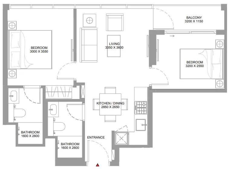 2 bedrooms floor plan