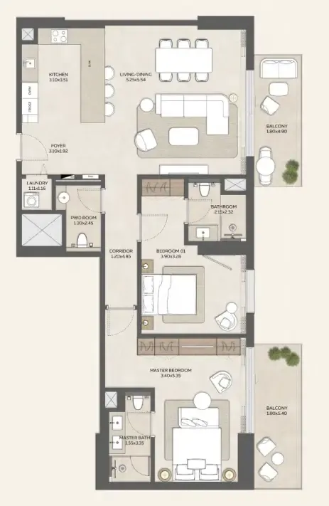 2 bed