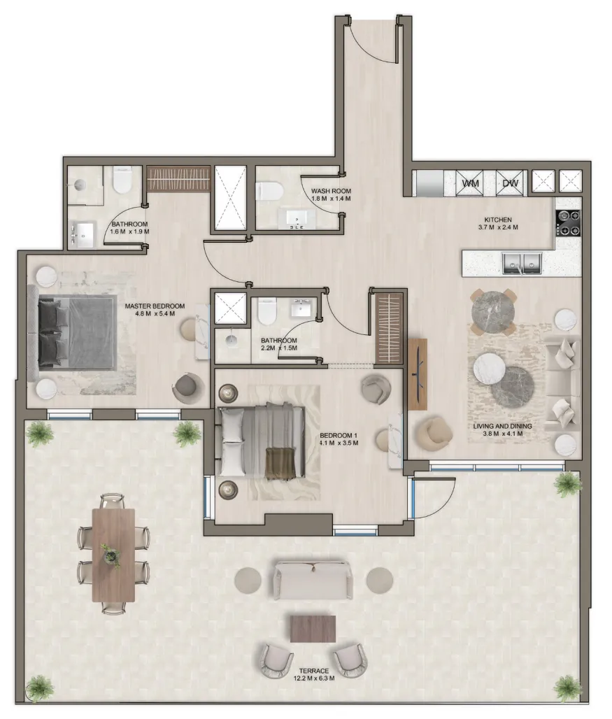2 bedrooms floor plan