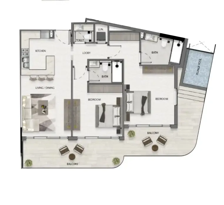 Deca Avana Residences 2BR floor plan