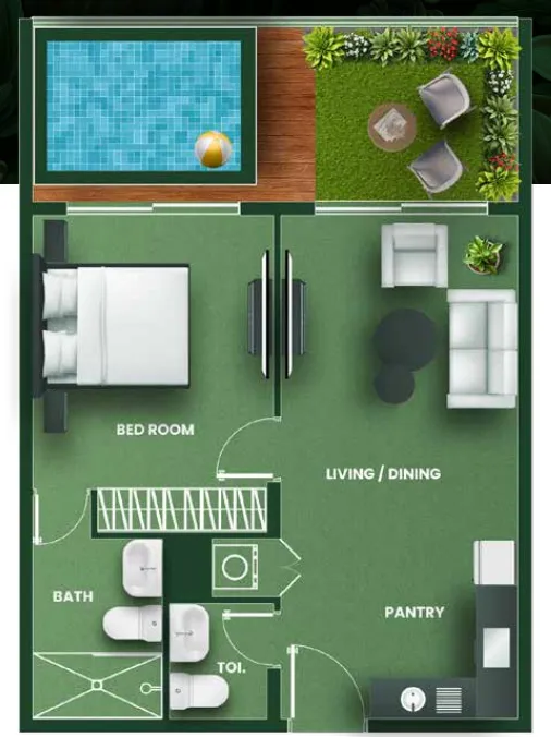 Vincitore Vincitore Aqua Flora 1BR floor plan