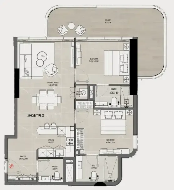 2 bedrooms floor plan