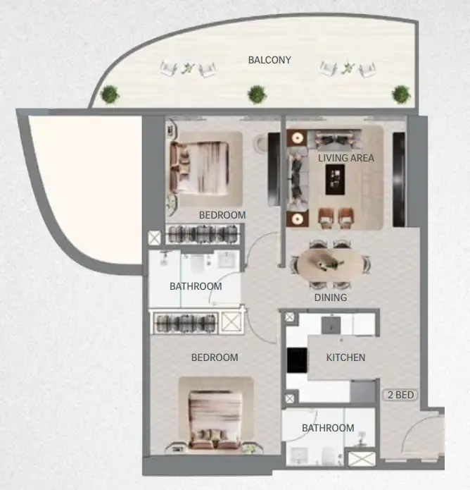 2 bedrooms floor plan