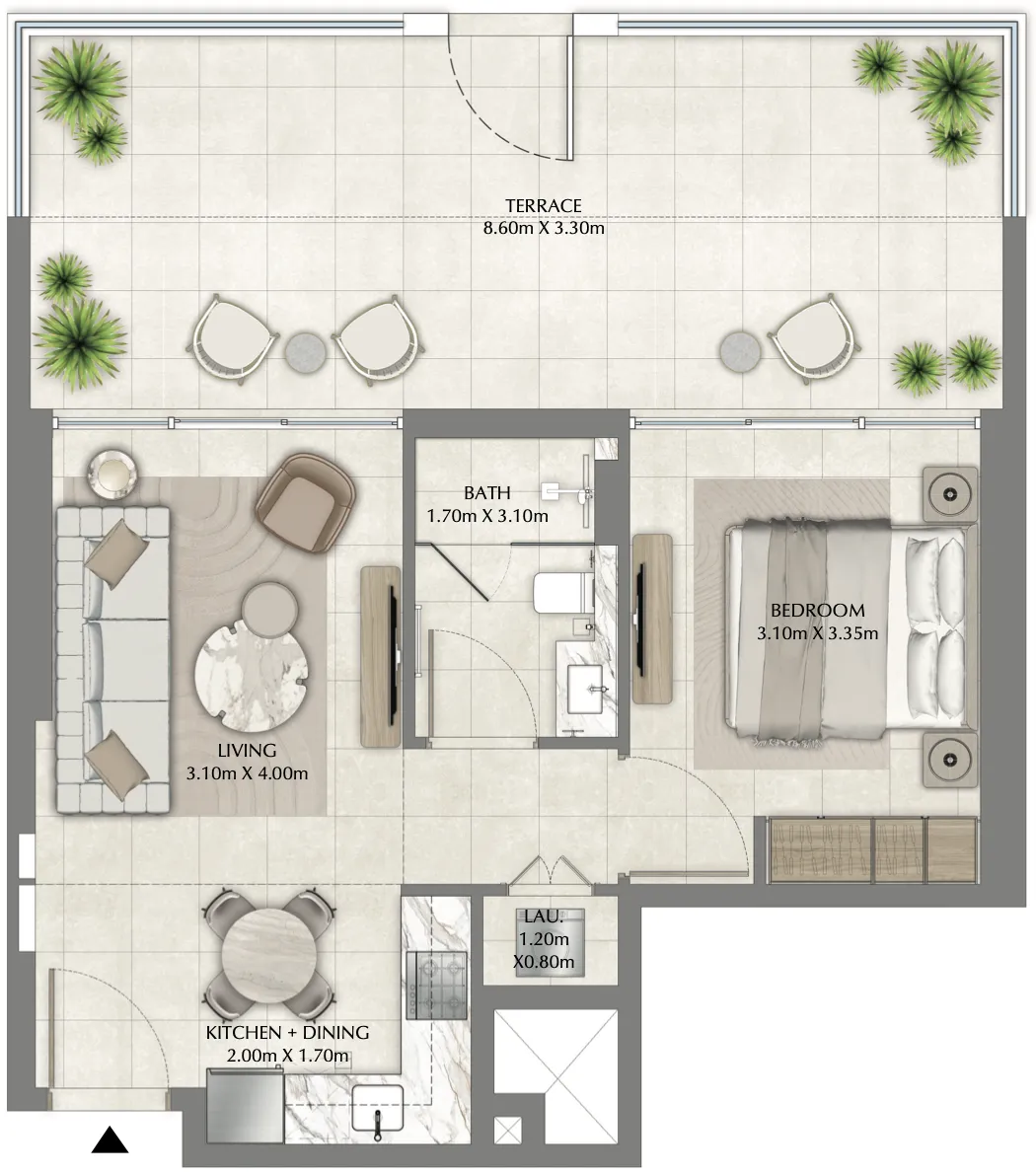 Ginco Properties Vyb at Business Bay 1BR floor plan