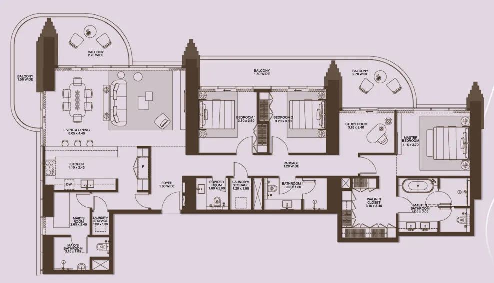 3 bedrooms floor plan