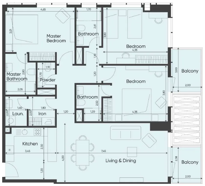 3 bedrooms floor plan