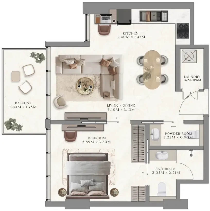 1 bedroom floor plan