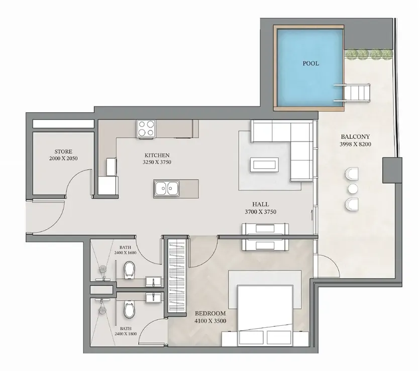 1 bedroom floor plan
