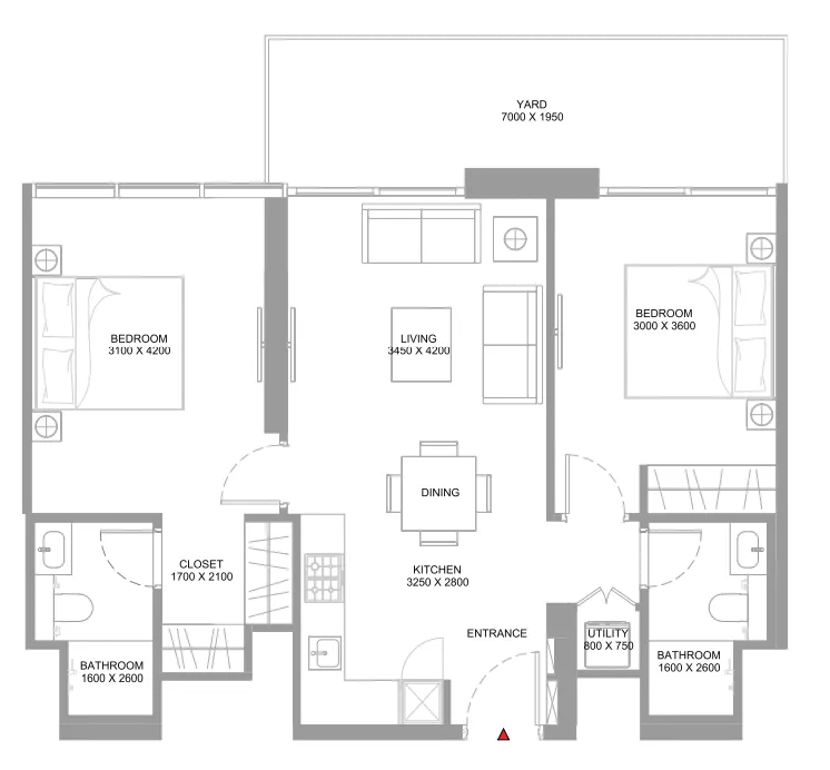 2 bedrooms floor plan