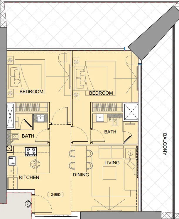 2 bedrooms floor plan