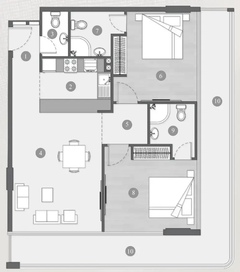 2 bedrooms floor plan