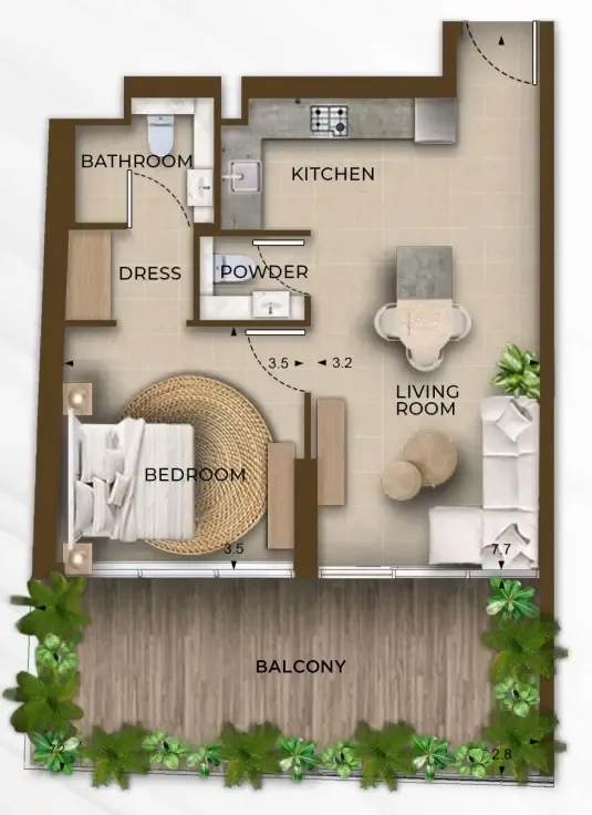 1 bedroom floor plan