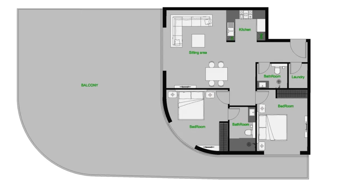 2 bedrooms floor plan