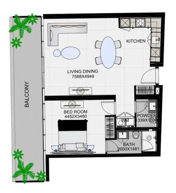 1 bedroom floor plan
