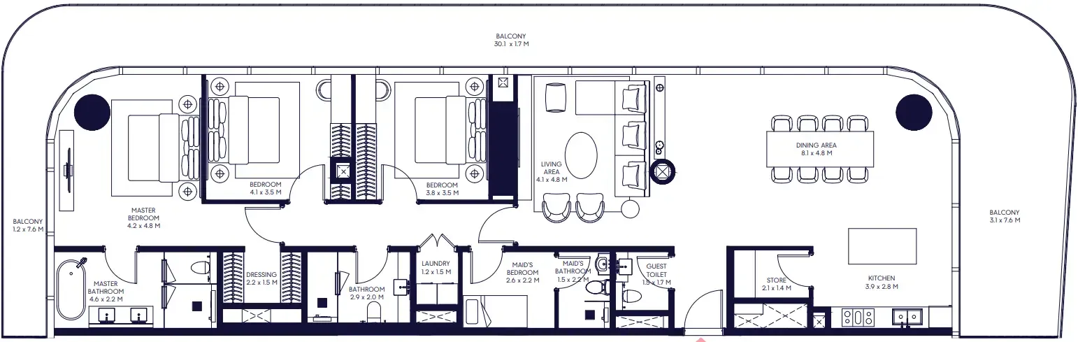 Arada Inaura Hotels & Residences Downtown 3BR floor plan