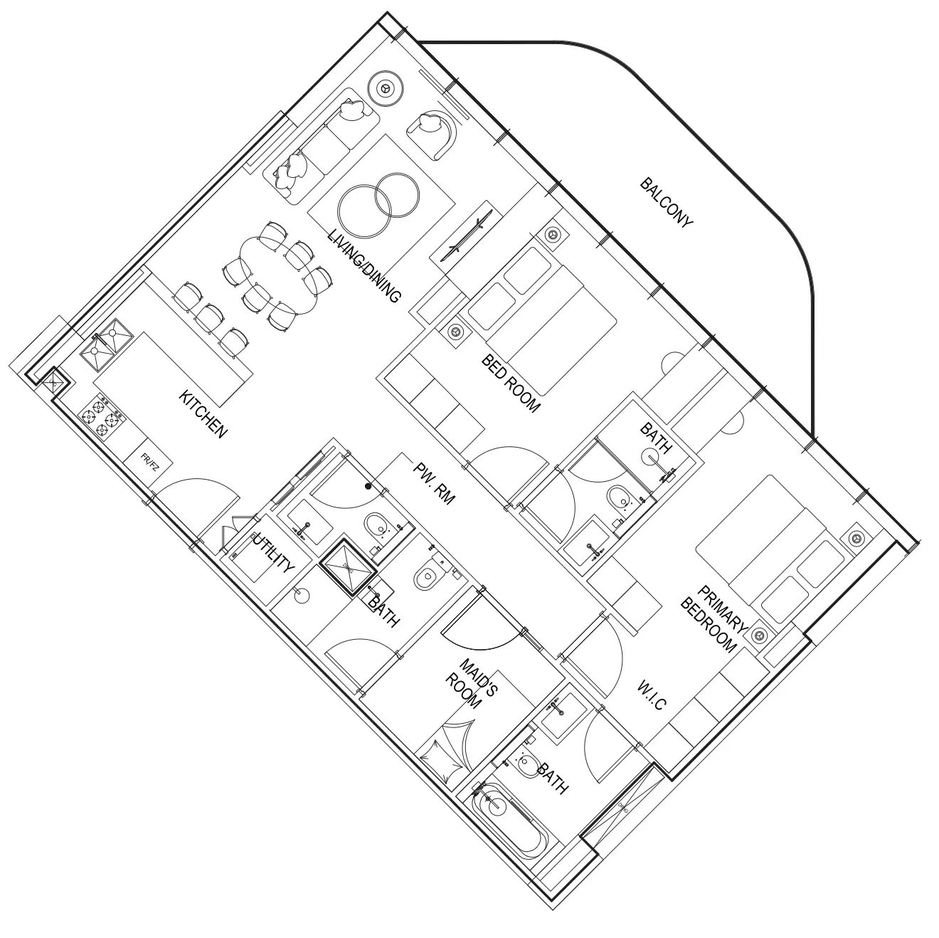 2 bedrooms floor plan