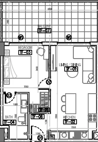 Laya Developers (Akshara Global) Laya Courtyard 1BR floor plan