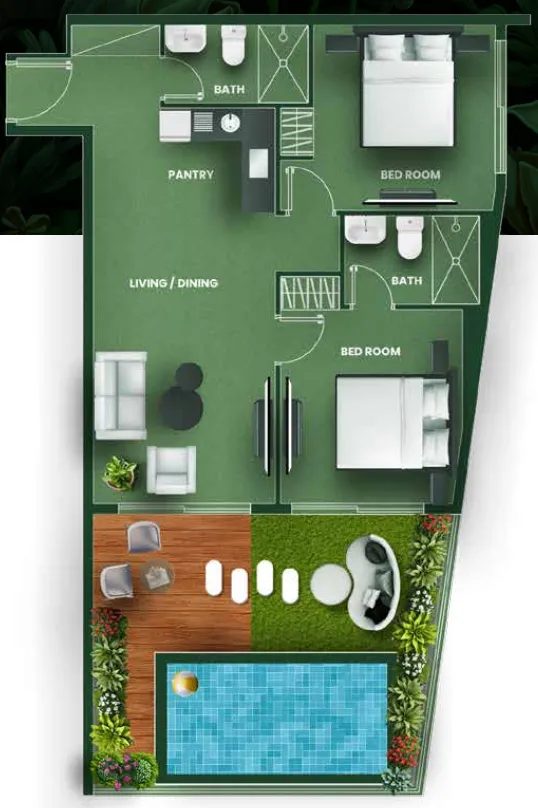 Vincitore Vincitore Aqua Flora 2BR floor plan