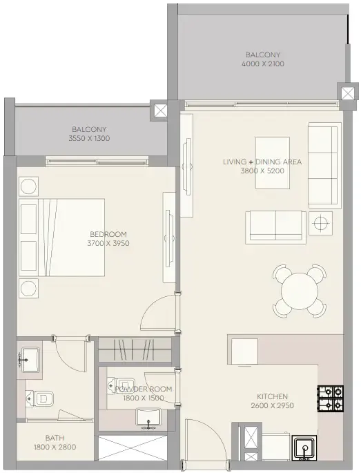 1 bedroom floor plan