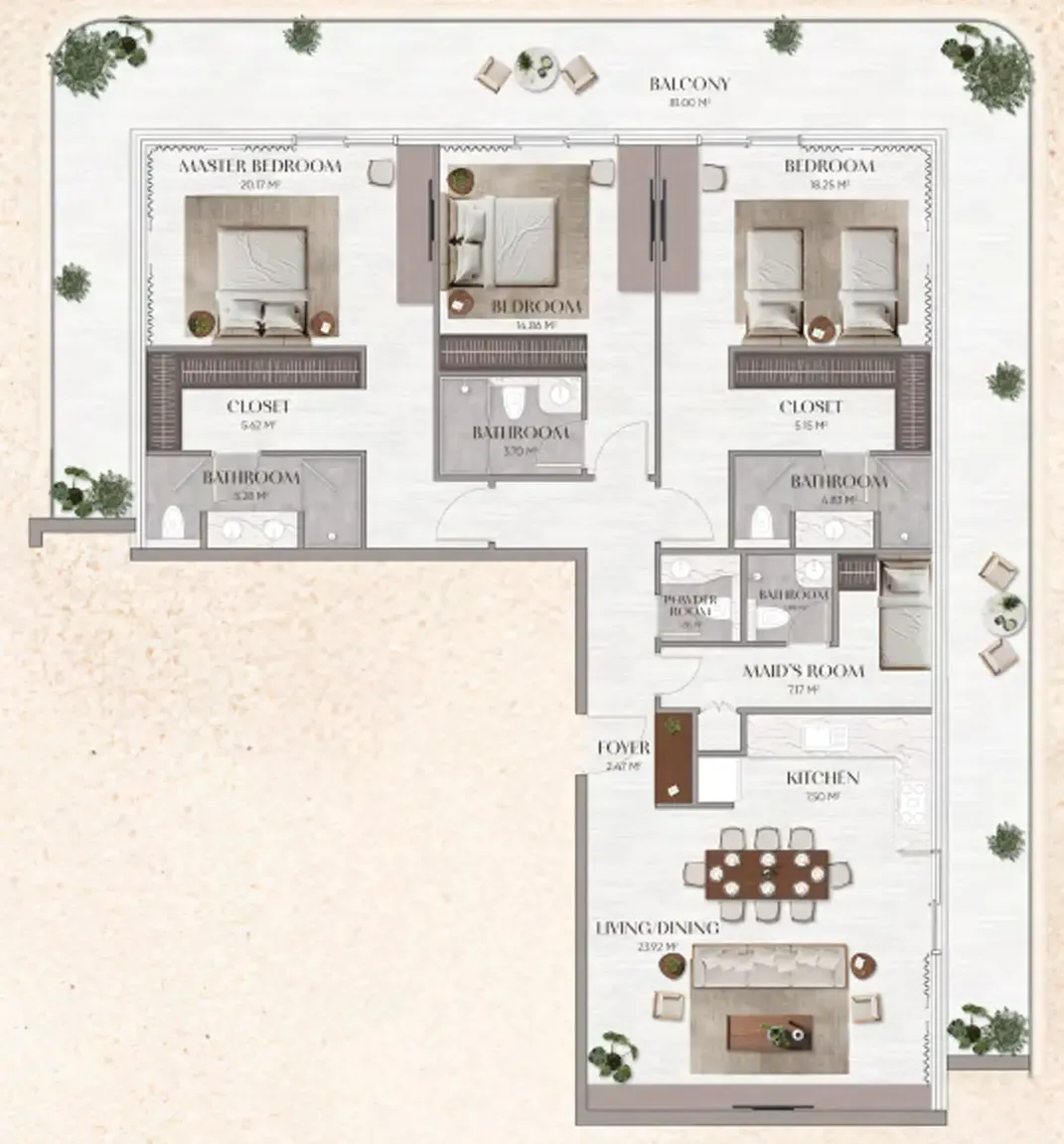 3 bedrooms floor plan