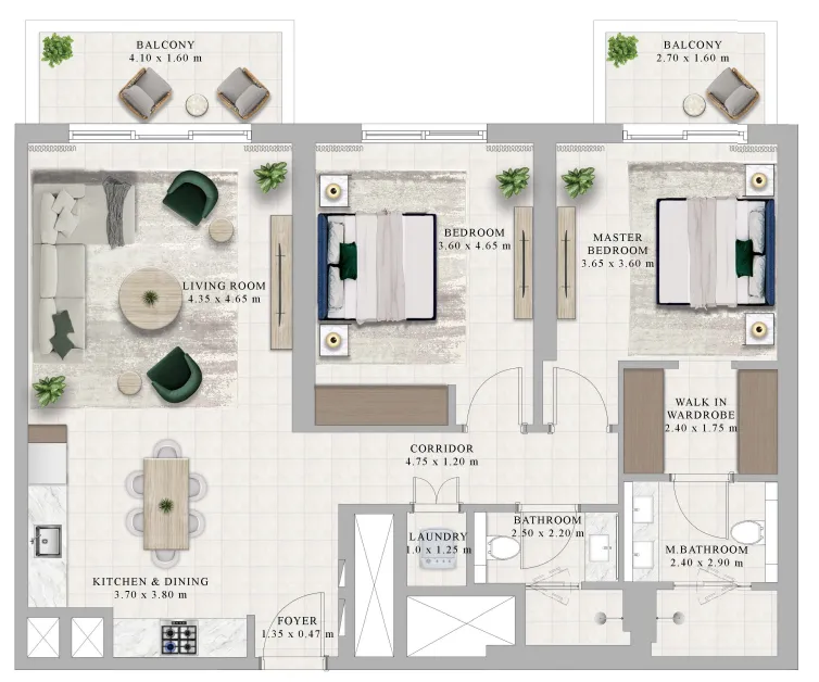 2 bedrooms floor plan