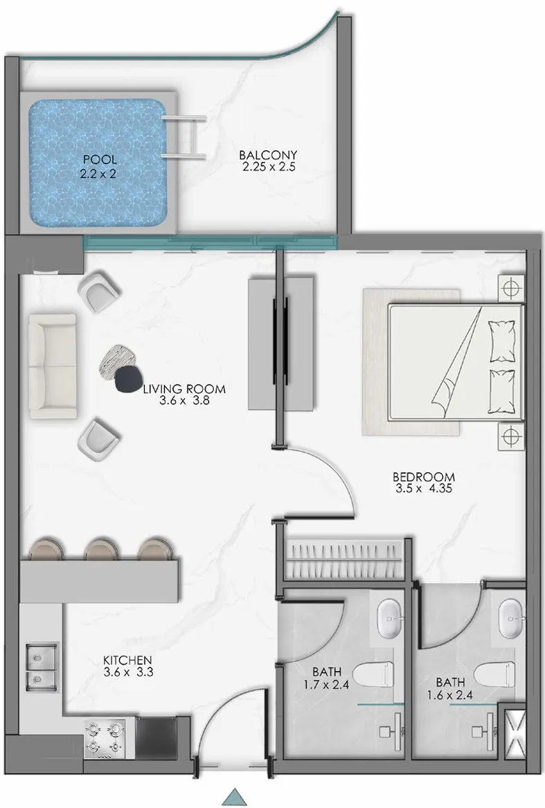 1 bedroom floor plan
